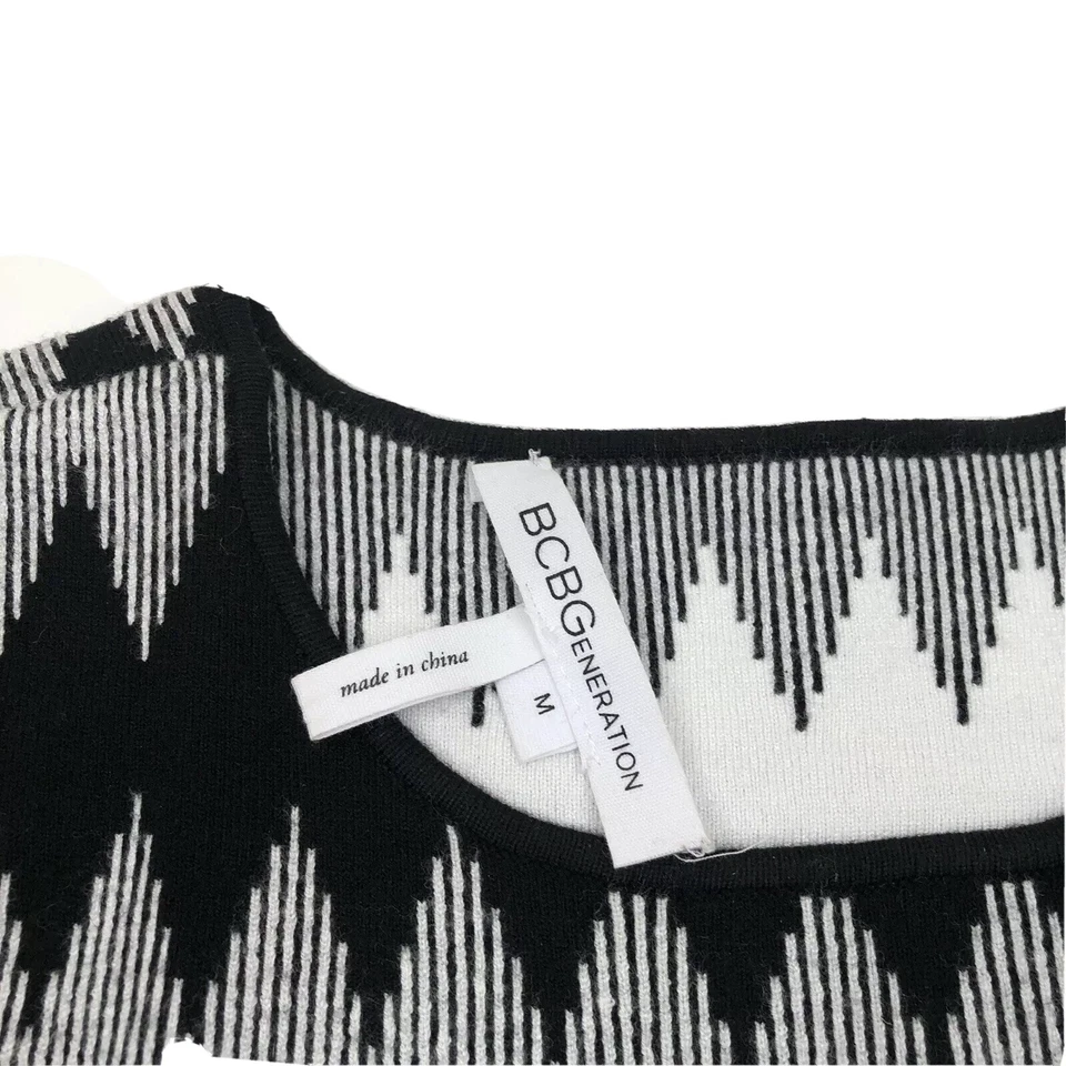 Vestido Suéter BCBGeneration Línea A Jacquard Mujer Mediano Negro Manga Corta Foto 3 de 4