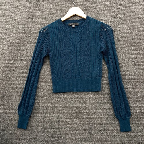 Forever New Womens Size XS Cropped Pullover Sweater Jumper Deep Green Cable Knit