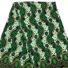 African fabric, Ankara fabric, Metallic gold glitter, green scrolls print fabric