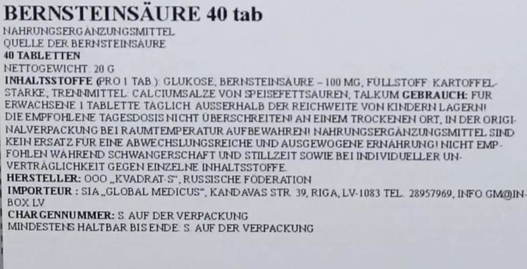 40mal 100 mg Tabletten Bernsteinsure Siccinic Acid