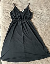 H M Spaghetti Strap Slip Dress Cinched V Neck Black Maxi Sundress Shift