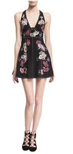 MARC JACOBS Womens Black Floral Embroidered Sleeveless Fit+Flare Dress 6 NWT