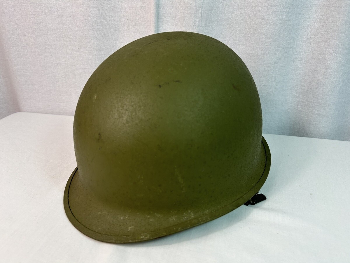 US Military 1970s M1 Steel Combat Helmet w Liner, Chin Strap