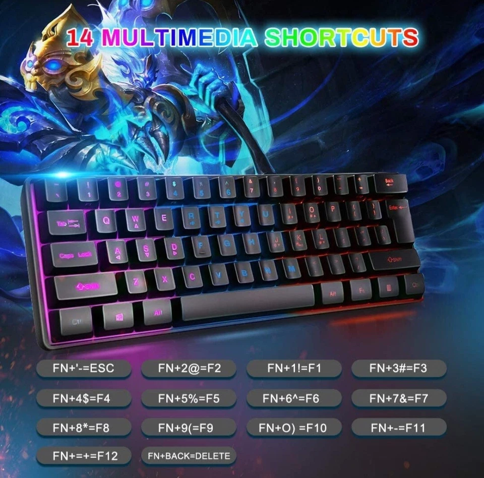 60% Mechanical Wired Gaming Keyboard RGB Backlit Bluetooth 5.0 Type-C Wired - Image 3 of 4