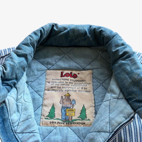 Vintage 80s Men's Lois Blue Denim Puffer Jacket With Striped Waistcoat, Sailor - Picture 2 of 8