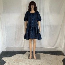 NEW ZARA voluminous jacquard mini dress black blue blogger favorite S