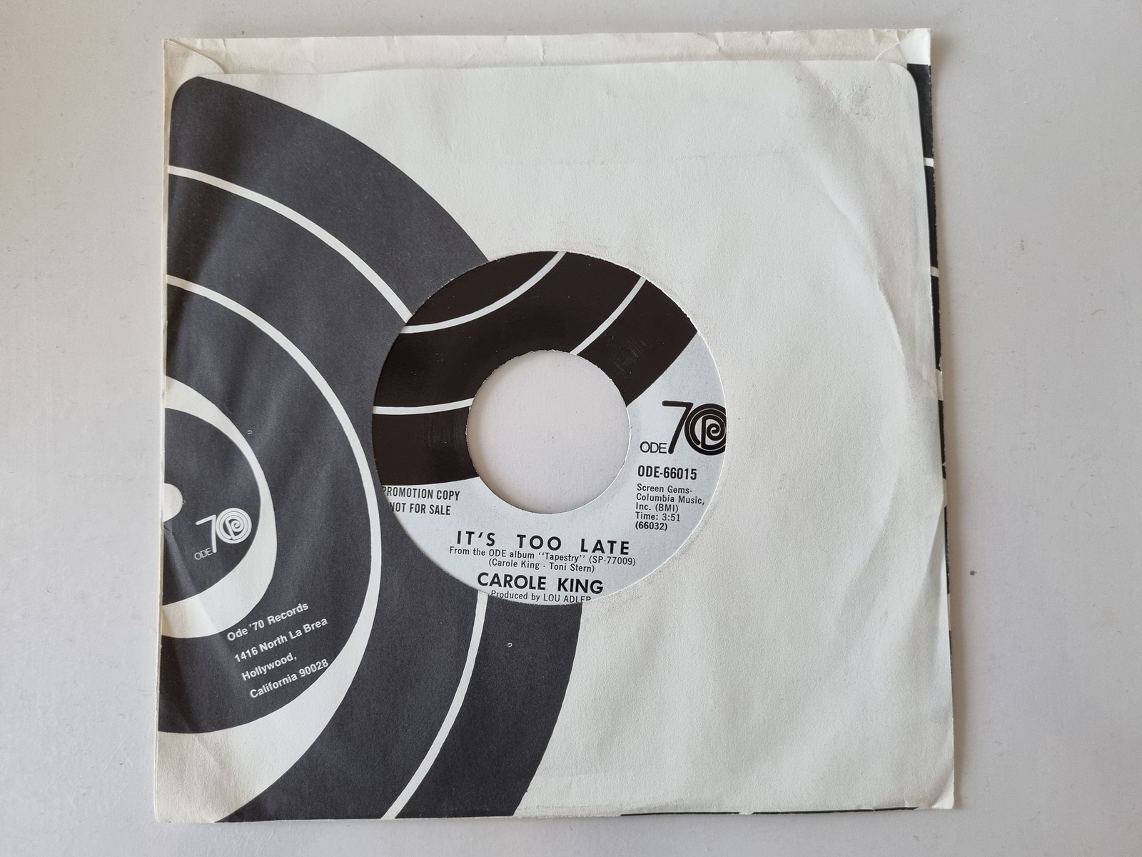 Carole King - It's too late/ I feel the Earth move 7'' Vinyl US PROMO