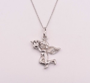 Baby Angel Flying Crown Pendant Necklace Real Sterling Silver 925 w/ 18" Chain 