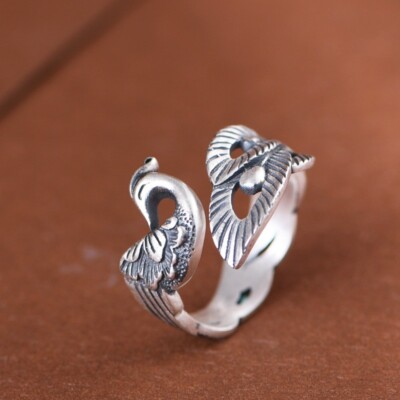 QXX Ring Phoenix Mythical Bird Symbol of the Empress Fine Silver Adjustable
