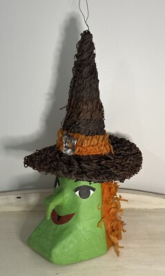 Vintage Halloween Witch Pinata Green Face Orange Hair  Unused 18  Tall Fun Party