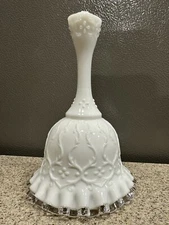 Vintage Fenton White Milk Glass 6” Bell Spanish Lace Silver Crest Ruffle *read*