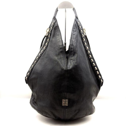 GIVENCHY Tynan Studded Hobo Bag 4G Logo Black Leather Shoulder Tote Gold HW