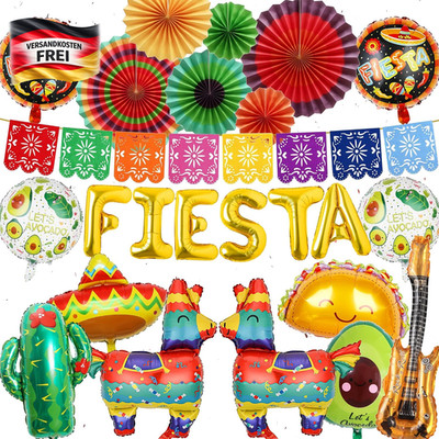 Mexikanische Party Deko Luftballons Set - Fiesta Partydeko Mit Bunten Folienball