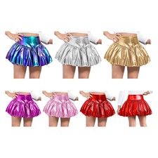Kids Girls Skirts Ballroom Dancewear Party Costume Figure Ice Skating Metallic