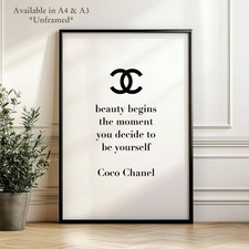 Chanel Quote Wall Art Print Luxury Fashion Typography, Black & White Wall Decor