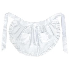 White Apron with Pockets Waitress Servant Waist Half Apron Cosplay Vintage Ru...