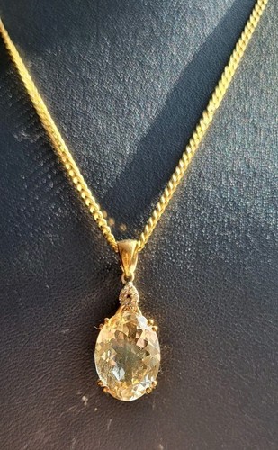 9k Yellow Gold Champagne Danburite & Diamond Amulet Pendant Necklace 47 cm - Picture 4 of 16