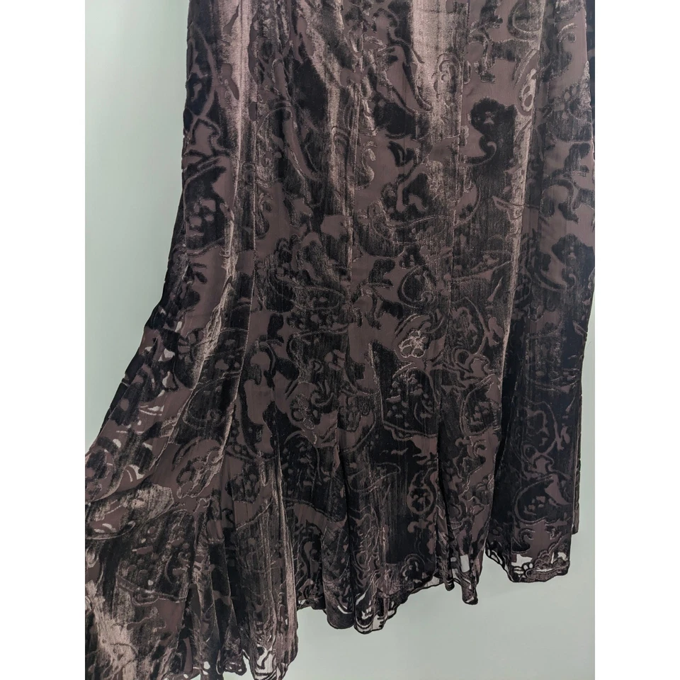 Falda Coldwater Creek Pequeña Marrón Burnout Terciopelo Floral Maxi Capricho Y2K Años 90 Foto 3 de 4