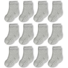 Non-Slip Crew Grip Socks Youth gray - 12 pair, 1-3 Years Old