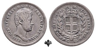 KINGDOM OF SARDINIA 25 cents 1833 Turin RARE SILVER Charles Albert of Savoy