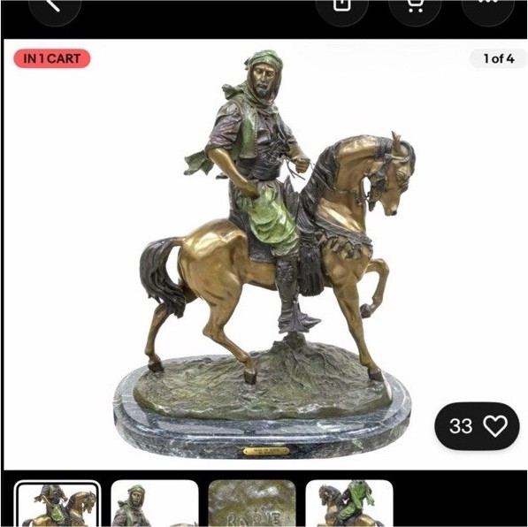 A. Barye Bronze Figurine Sculpture Statue "Arab on Horse" Bronze Sculpture