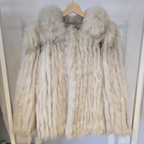 OFF WHITE Cappotto donna vera pelliccia di volpe Saga taglia gratis bianco crema grigio