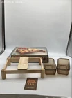 Pyrex Fireside Party Server II Set 2 Dishes 213 Wooden Frame Trivet Vintage