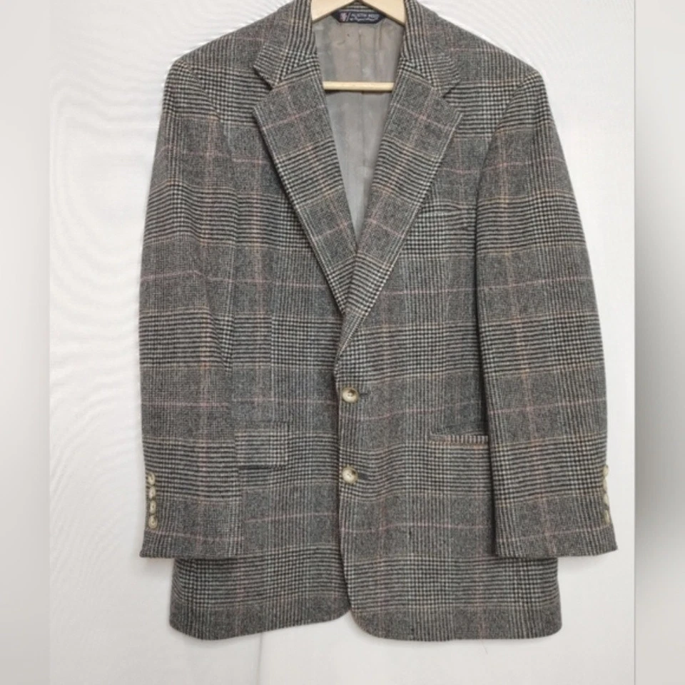 Blazer Abrigo Deportivo Austin Reed Vintage Lana Cuadros Negro Blanco Rosa Claro Est L 40 Foto 2 de 4