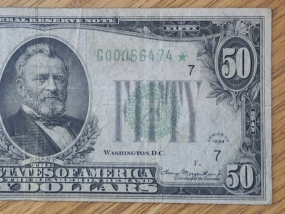 1934 $50 "STAR NOTE" CHICAGO DISTRICT G00066474* LOW SERIAL NUMBER - Image 4 of 4