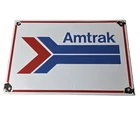 Vintage Amtrak Trains Sign - Passenger Railroad Porcelain Gas Pump Sign
