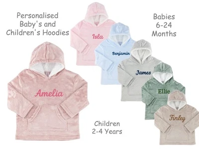 HUGGABLE HOODIES Personalised Embossed Baby & Toddler Hoodies – 6 Colours and Patterns 6mth-4yrs
