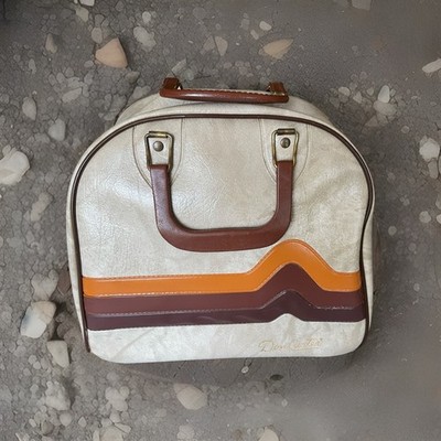 Vintage Brunswick Don Carter Tri Color Tan Bowling Ball Bag w/vtgBALL&Ball Rack 