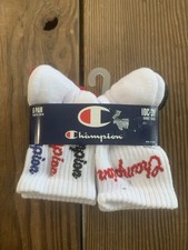 NEW 6 Pair CHAMPION Crew Socks Youth Unisex Shoe Sz 10-3Y Multicolor Script Logo
