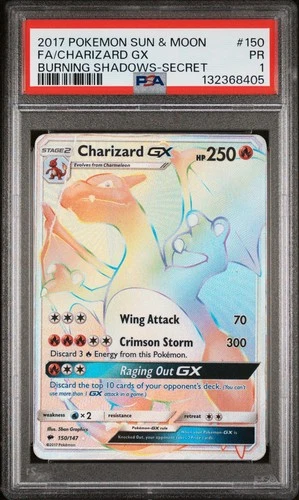 2017 Pokemon SM Sun Moon Burning Shadows PSA 1 Charizard GX #150 Rainbow Secret