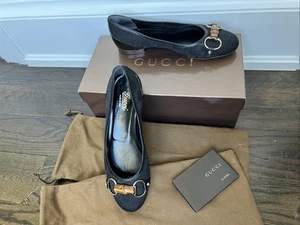 Chaussures ballerines Gucci noir logo bambou Horsebit avec boîte impeccable taille 7