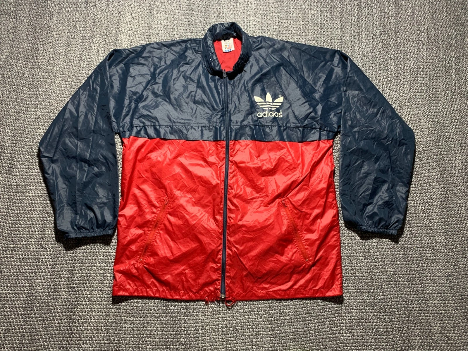 Vintage 90s Adidas Windbreaker Jacket Men’s L Navy Red – Packable Nylon Coat