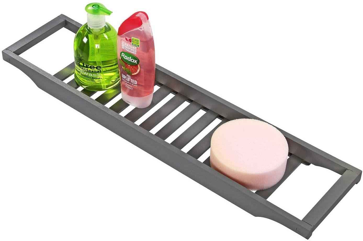 Bathtub Rack Shower Organiser Storage Bathroom Bamboo Caddy Wine Phone Holder