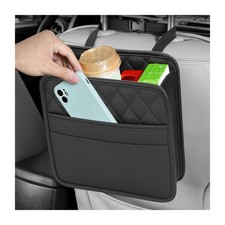 Black Leather Car Seat Back Organizer Universal Foldable Hanging Storage Bag