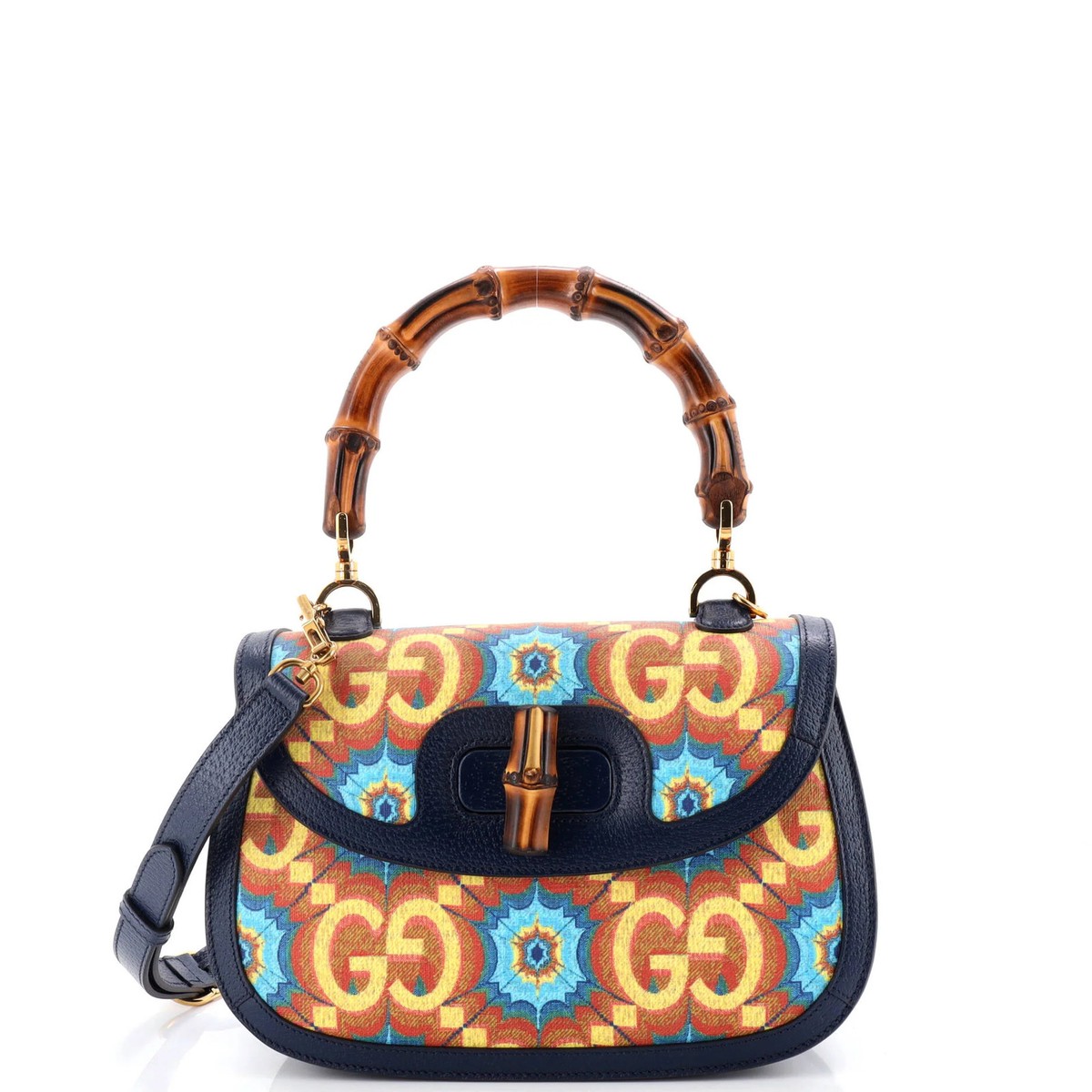 Gucci Bamboo 1947 Top Handle Bag Kaleidoscope Print GG Coated