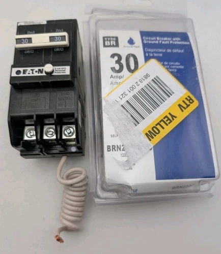 EATON BRN230GFCS 2 Pole 30A 240V Circuit Breaker GFCI Ground Fault BRN230