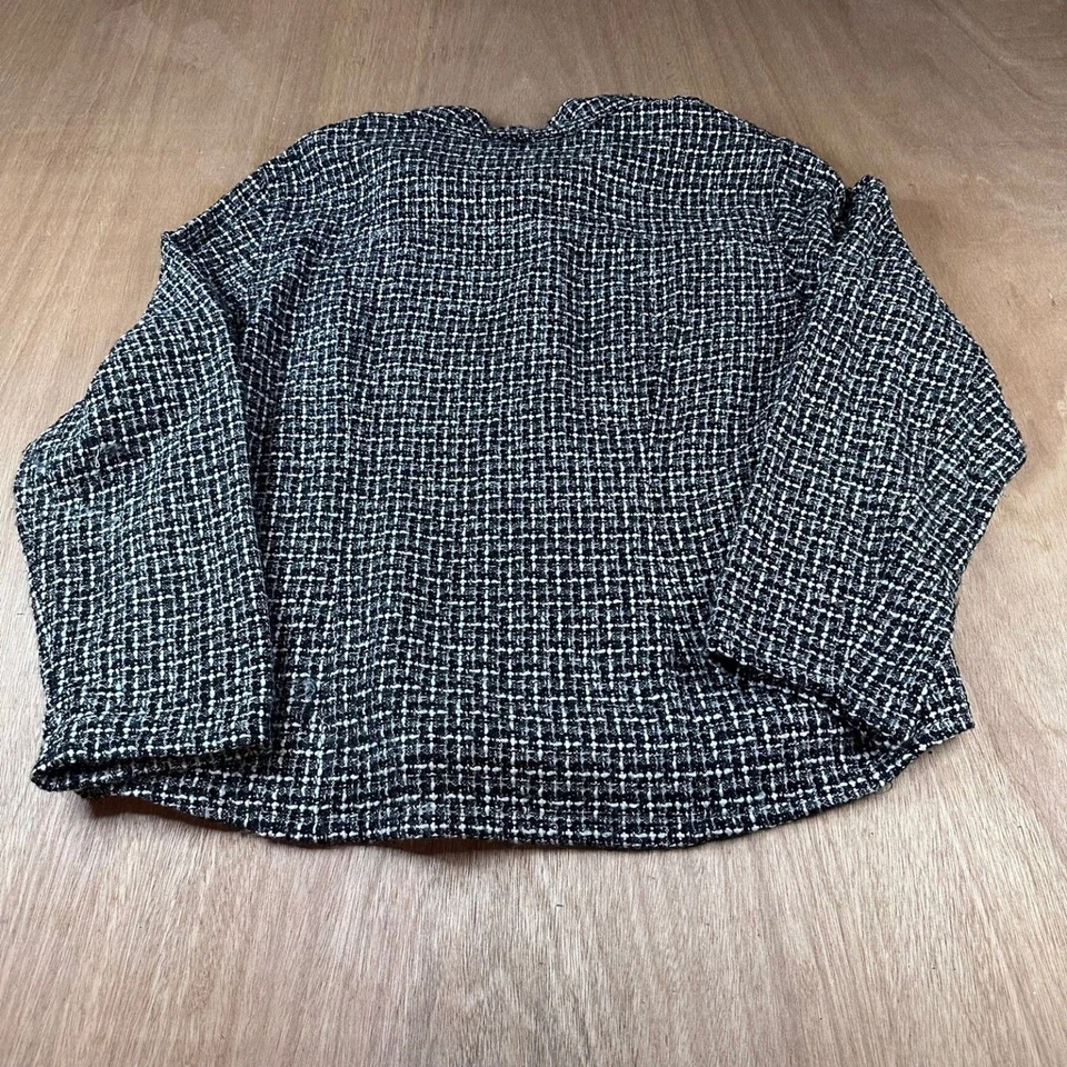 Chaqueta Blazer Abrigo Chico’s Talla 3 Negro Blanco Tweed Texturizado Botón Frontal XL Foto 2 de 4