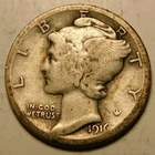 1916 S Mercury Dime 90% Silver VG - F   "Actual Coin Pictured - Not Cleaned"