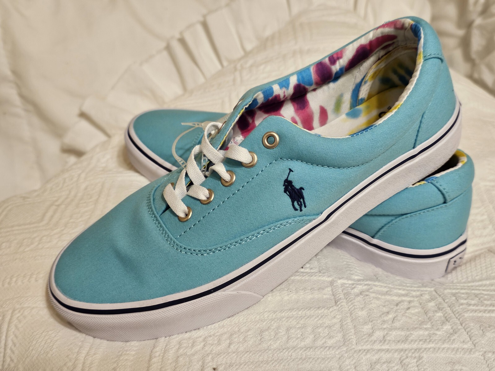 Scarpe da sneaker POLO RALPH LAUREN Keaton Pony SK LTL tela blu acqua UOMO 10 nuove con etichette!