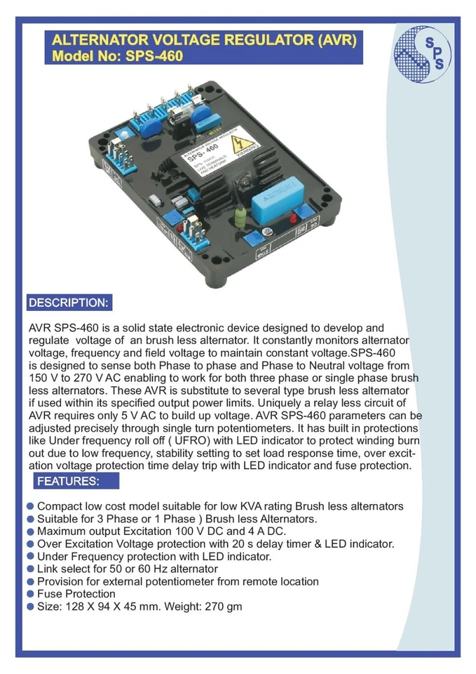 Moudle de control regulador de voltaje automático AVR SX460 para alternador Stamford Foto 2 de 3