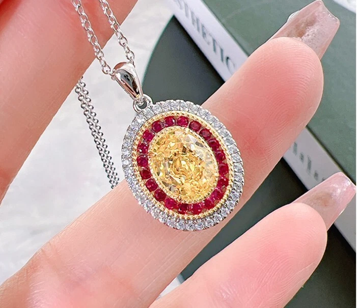 3ct Oval Yellow Pendant 18K, Crushed Ice Lab Grown Diamond Necklace - Image 4 of 4