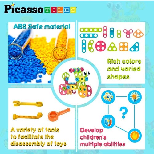 Picasso Tiles 115 Pc Building Blocks Kids STEM Engineering Sensory Toys Kit OW - Picture 7 of 8