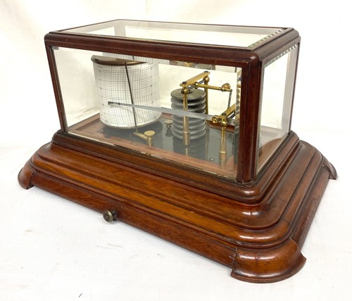 Antique Mahogany Barograph Chart Drawer & Bevelled Glass : Rare Shaped Case - Picture 3 of 19
