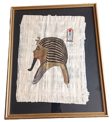 Altes ägyptisches Gemälde von Tutanchamun auf Papyrus handgemalt mit Rahmen