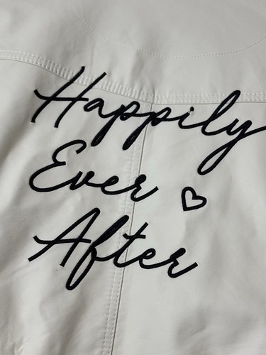 David's Bridal “Happily Ever After” Vegan Moto Jacket Sz M Wedding White - Picture 2 of 21