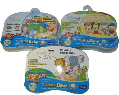 Lot :: 1 Baby Einstein & 2 Disney Baby VSmile VTECH 9-36 Month Baby Smartridge 